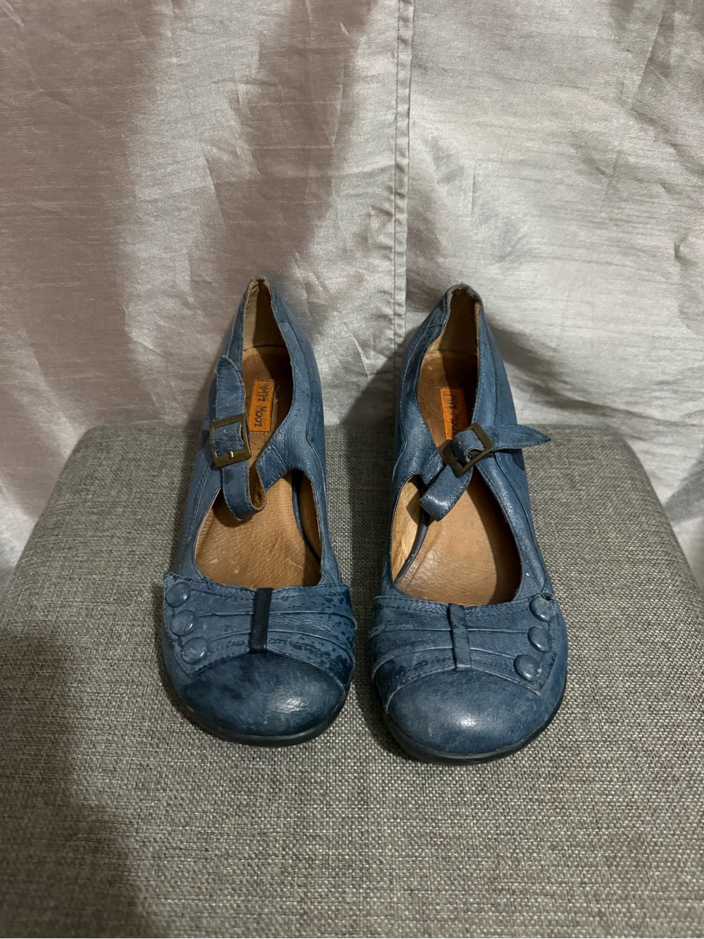 Miz Mooz Blue Mary Jane Heels with Decorative Buttons